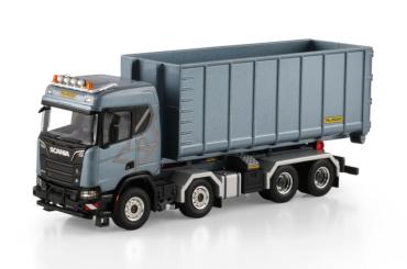 SCANIA R 8x4 mit PALFINGER Abrollcontainer, blau 