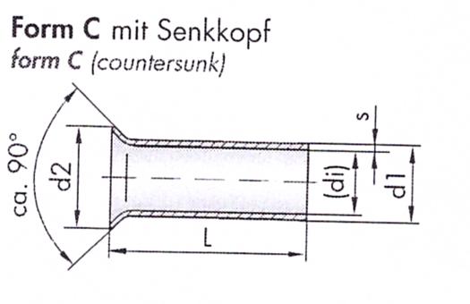 10 Rohrnieten C2,2 x 0,2 x 7,0 mm, blank, Messing, DIN46228 