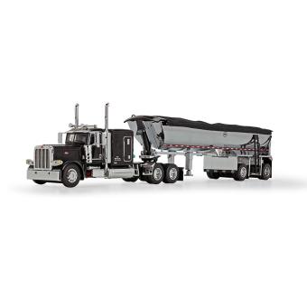 PETERBILT 389 63" Schlafkabine mit MAC Half Round Kipperauflieger, schwarz-chrome 